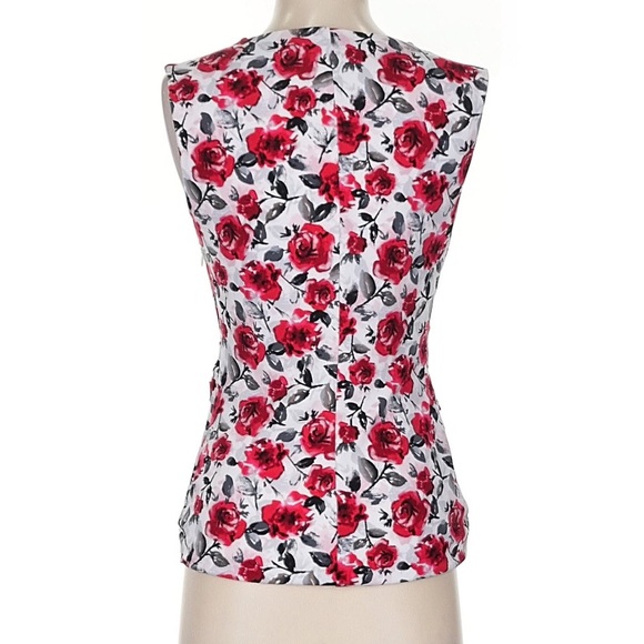 White House Black Market Red Floral V-Neck Surplice Wrap Blouse Size S - Picture 2 of 7